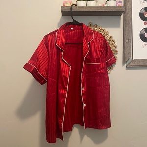 Brand new red striped silk pajama set